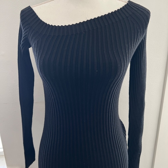 Helmut Lang Black Ribbed Fitted Asymmetrical Neck Dress Medium - Picture 6 of 9